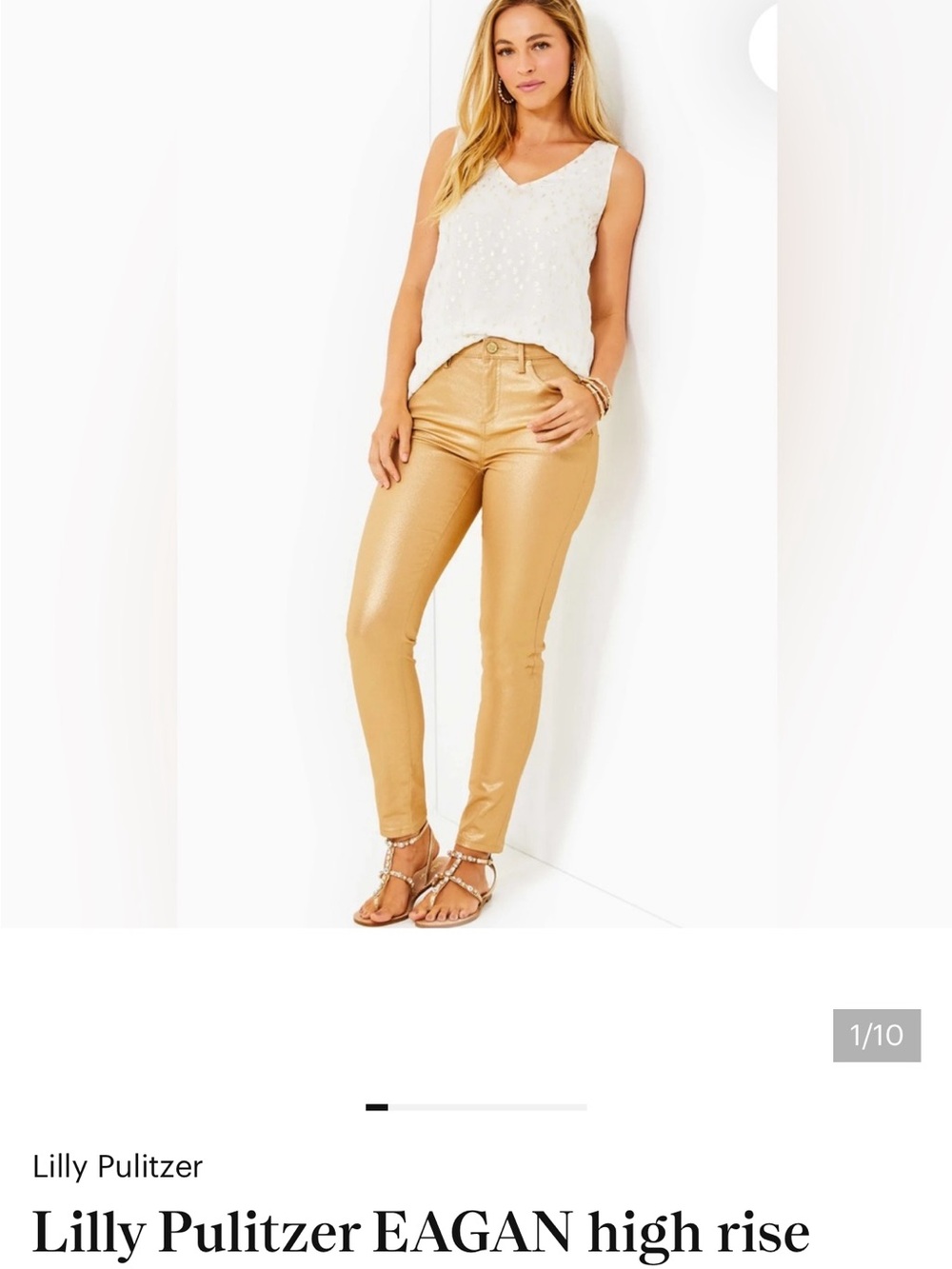 Lilly Pulitzer Eagan Metallic Gold Skinny High-Rise Jeans, Size 10, NWOT